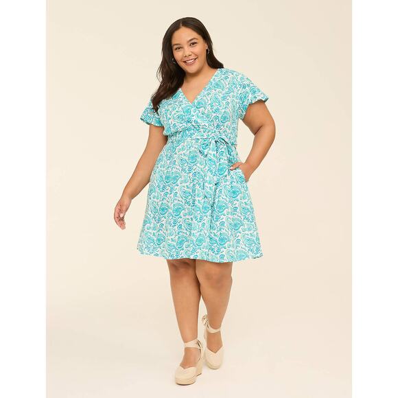 Lane Bryant Dress SZ 18 NWT Lena Surplice-Neck Flutter-Sleeve Paisley Plus Curvy - Picture 1 of 16